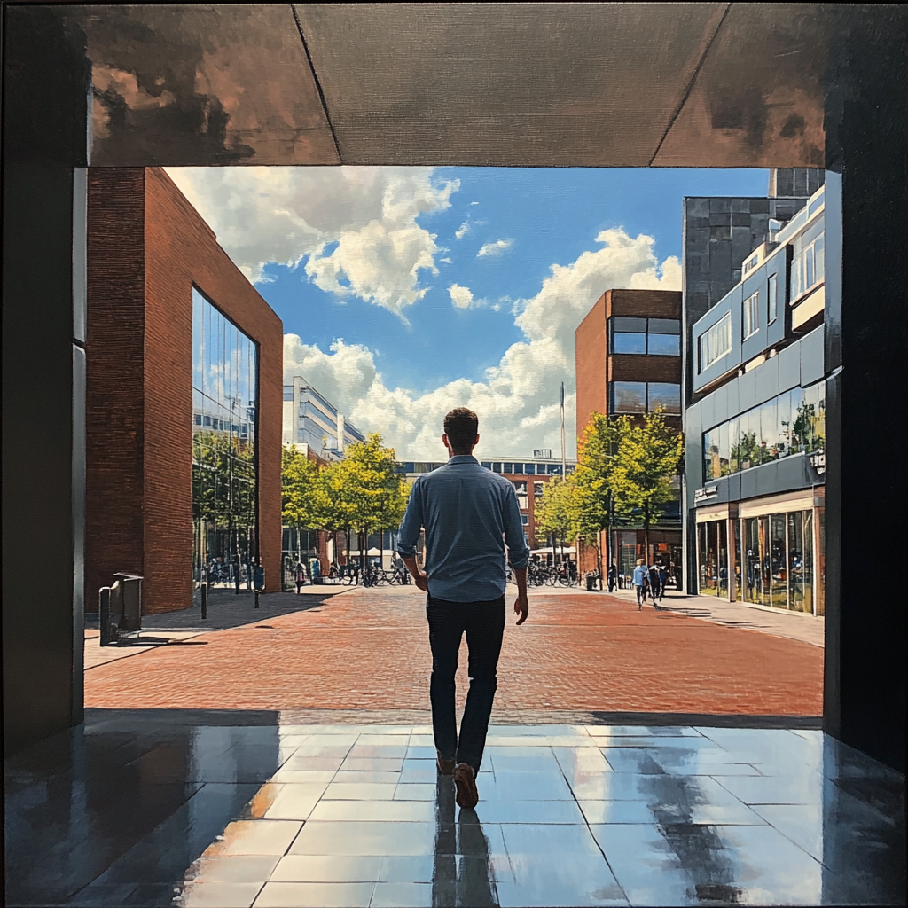 Ondernemer loopt in stad