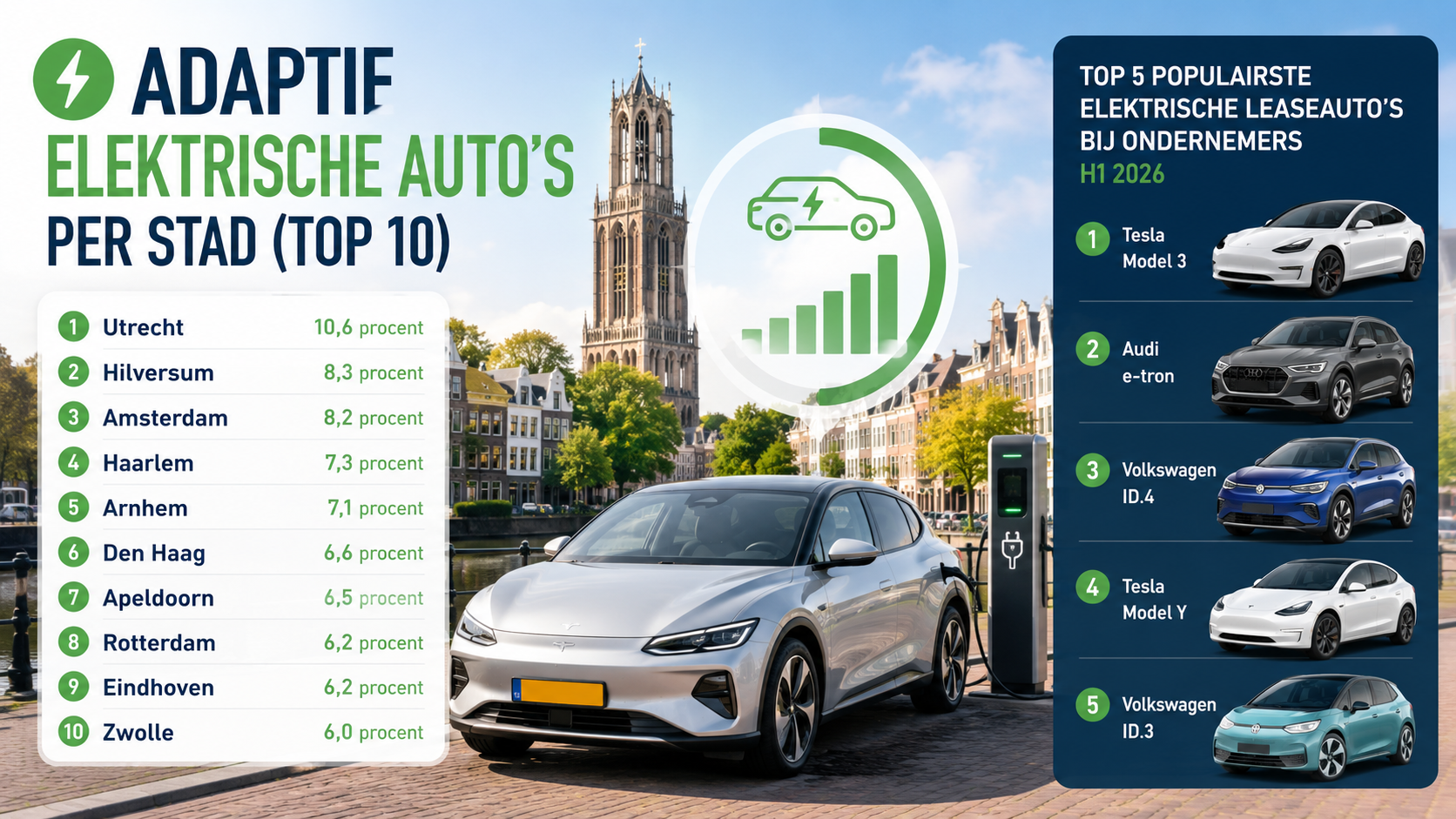 Aantal elektrische auto's per stad